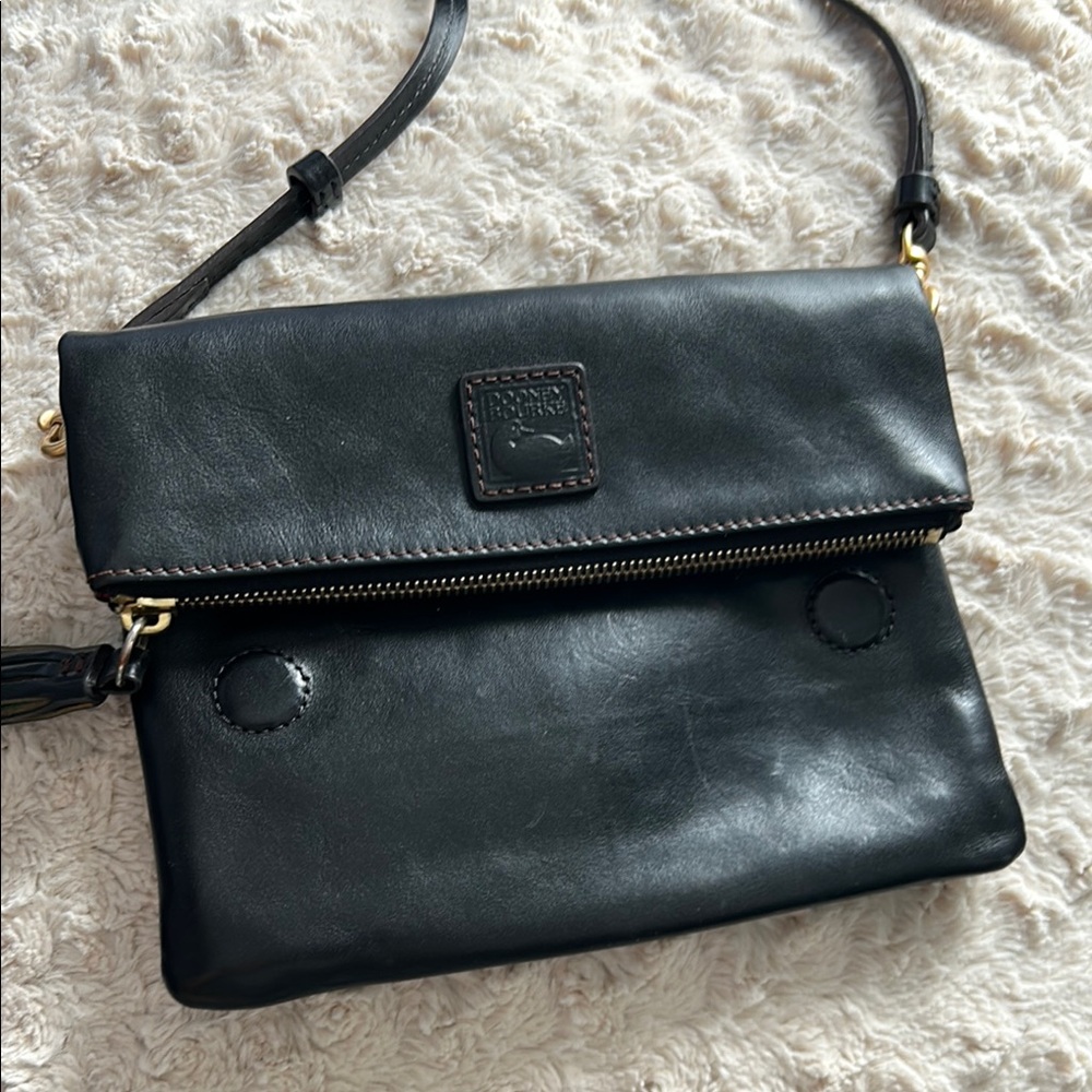 Dooney & Bourke Black Leather Crossbody Bag with Foldover Design